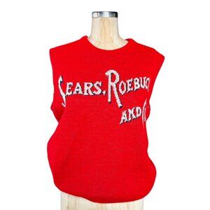 Kings Road Shop Red Sears Roebuck and Co Red Knit Sweater Vest Unisex Size Large